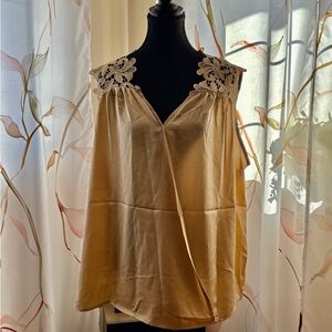 Elegant Cream Sleeveless Top with Lace Detail-silky to touch